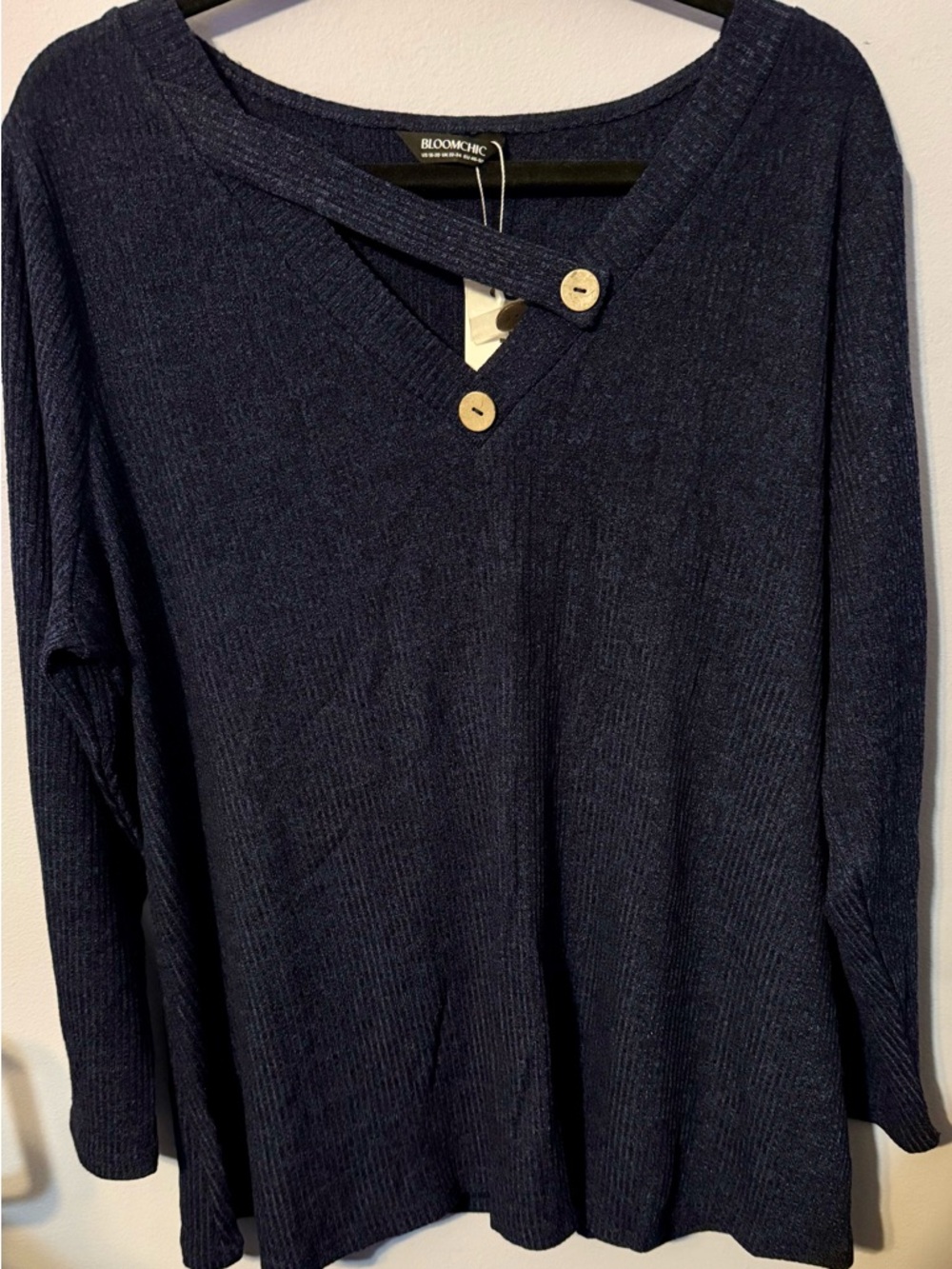 BloomChic Navy V-Neck Button-Accent Women's Sweater
